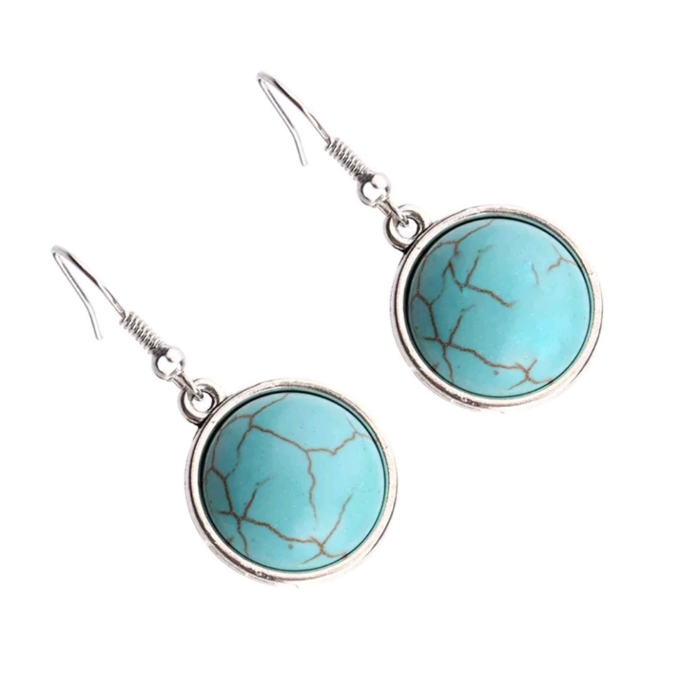 Turquoise Stone Silver Drop Earrings